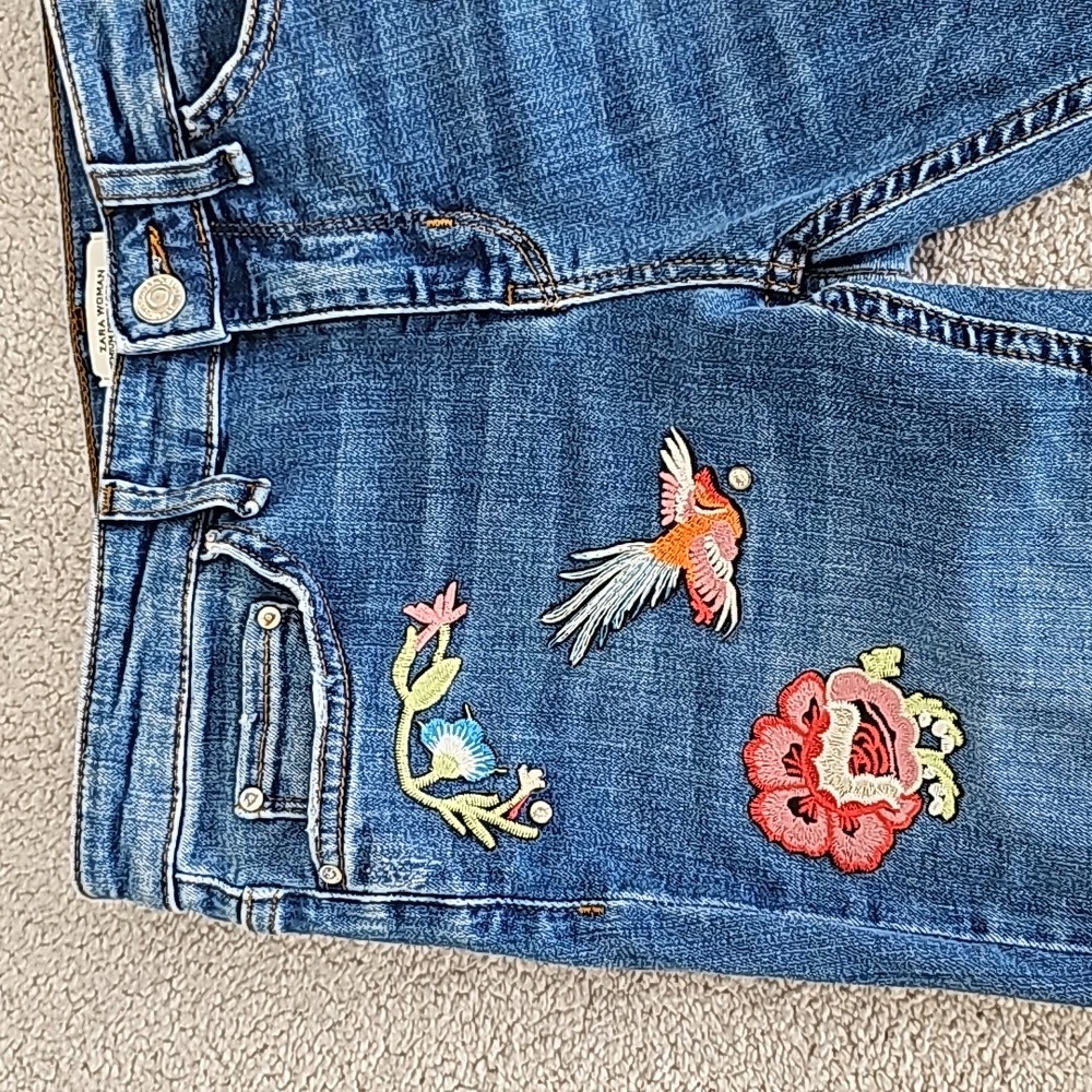 Zara women's floral boot cut jeans - Picture 2 of 12
